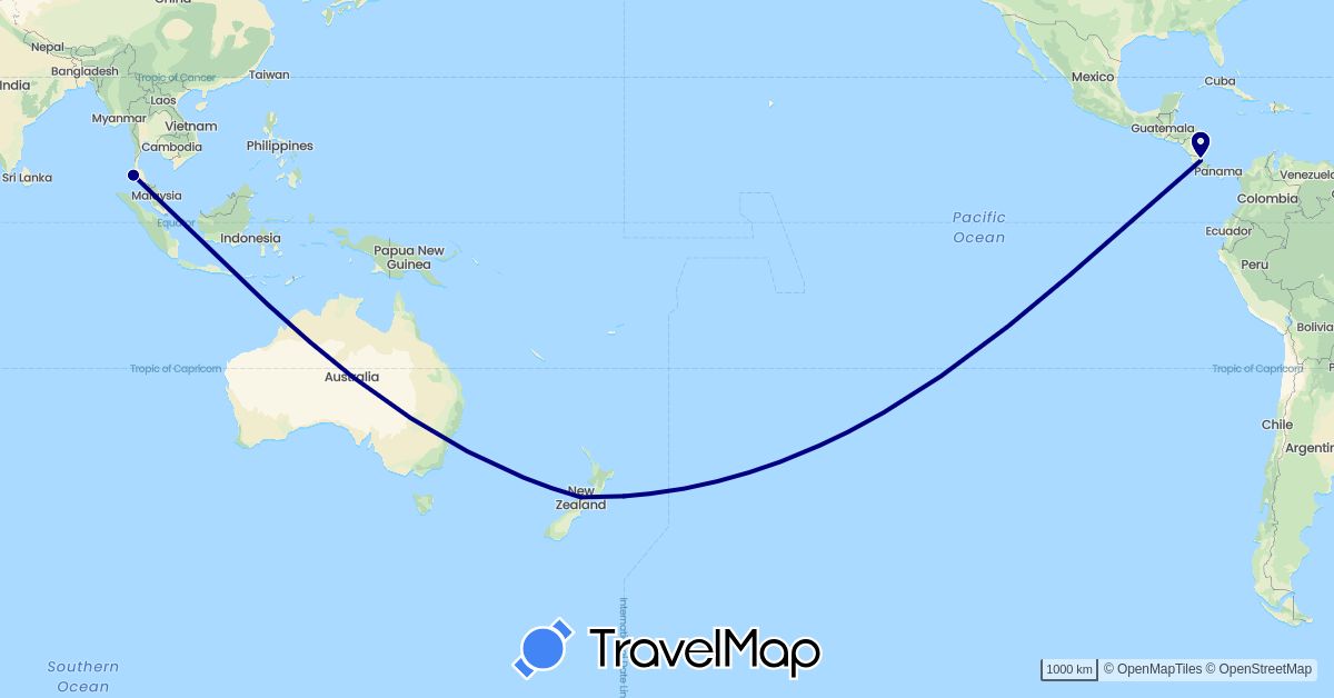 TravelMap itinerary: driving in Australia, Costa Rica, New Zealand, Thailand (Asia, North America, Oceania)
